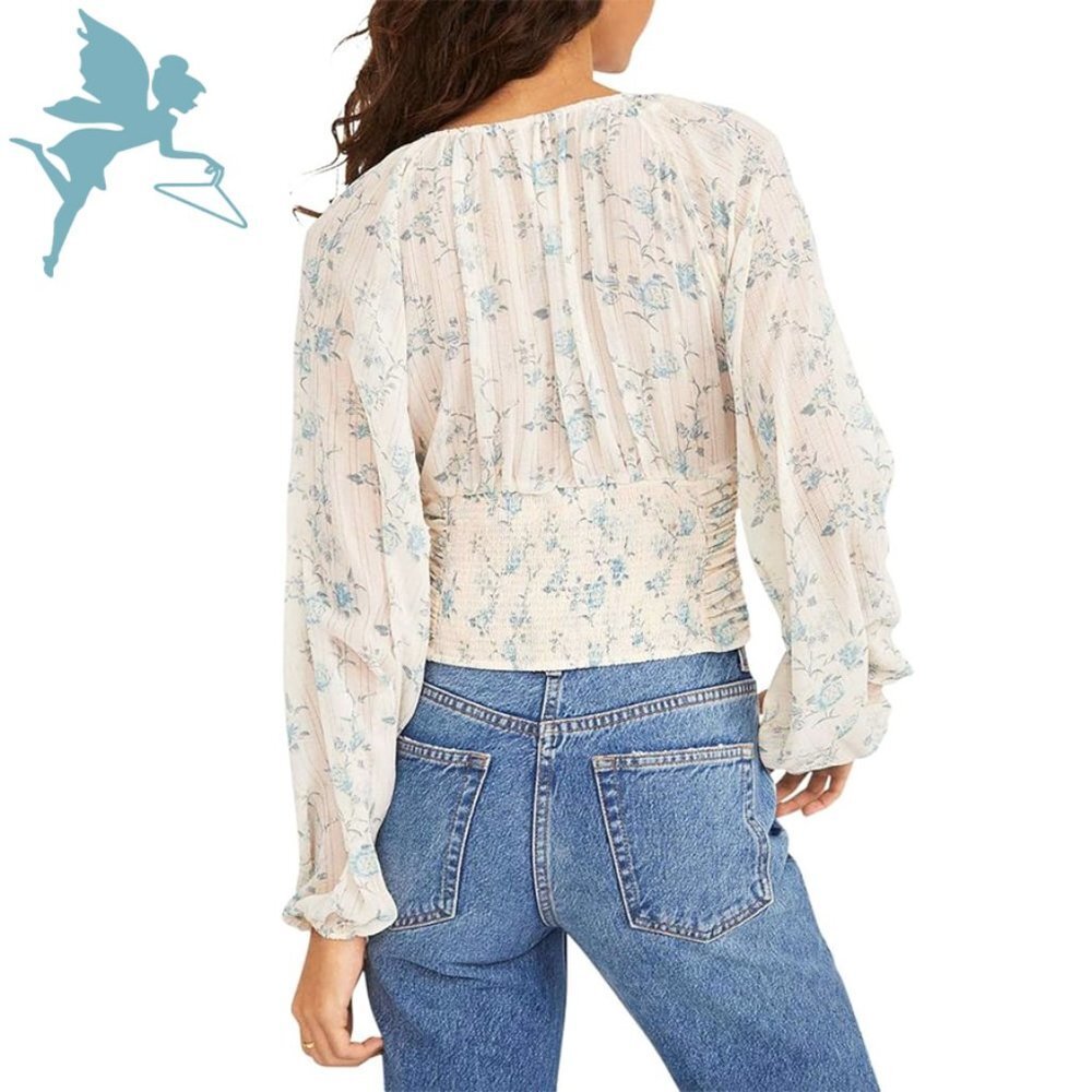 NWT FREE PEOPLE Final Rose Ruched Blouse in Vintage Cameo - Picture 2 of 10